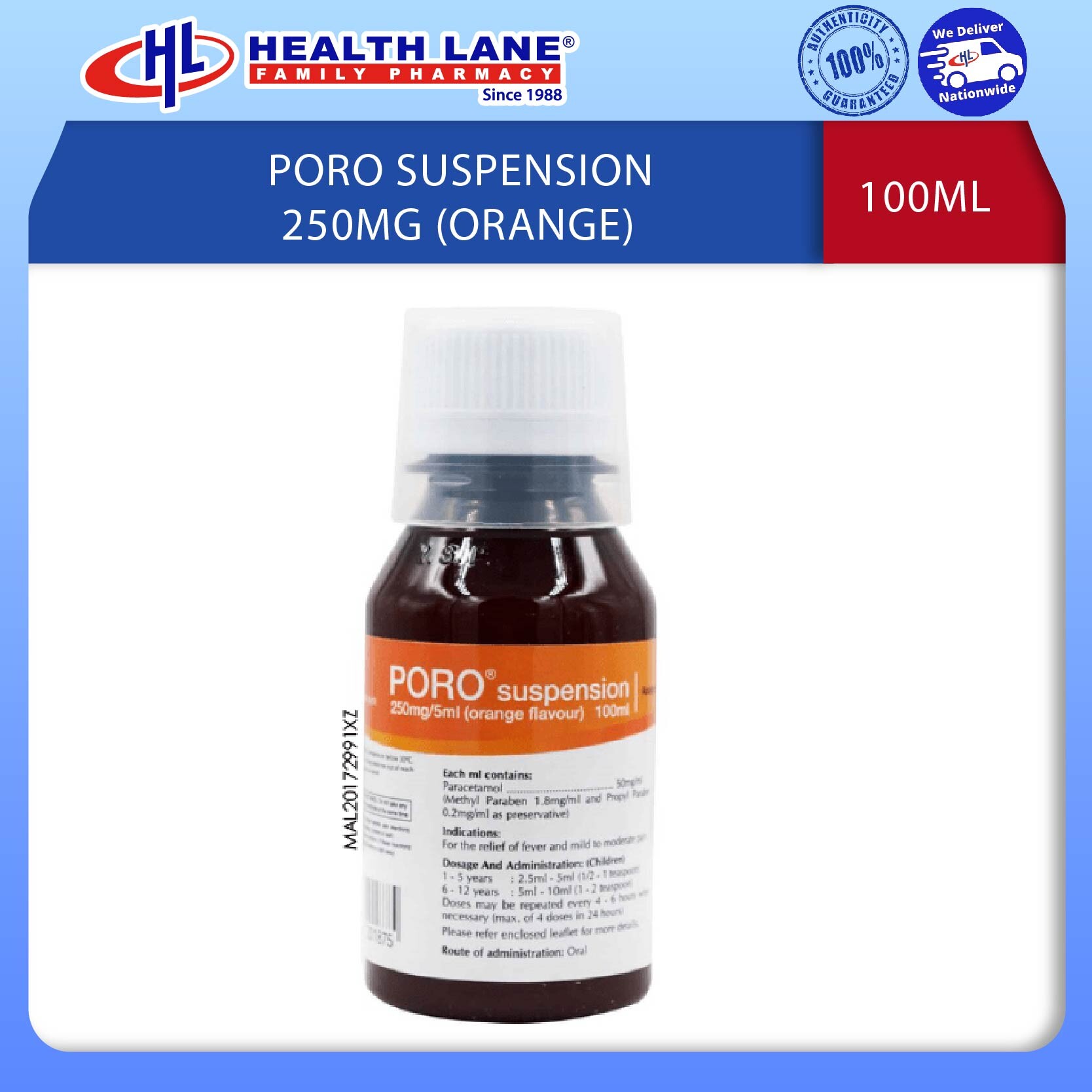 PORO SUSPENSION 250MG 100ML (OREN)